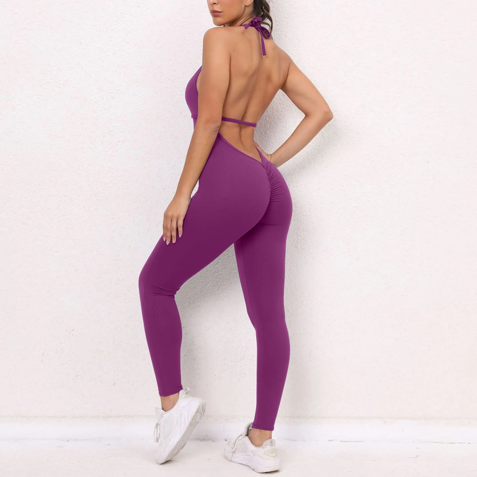 Sexy Backless Scrunch Sporty Jumpsuit Raises Butt One Piece Women Clothing Sleeveless Gym Fitness Yoga Dance Overalls Black Red