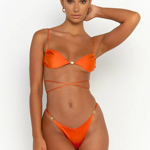 Sexy Swimwear Solid Bikini Women'S Swimsuit With Ties 2023 Thongs Bathing Suits Solid Color Beachwear Summer Brazilian Biquini