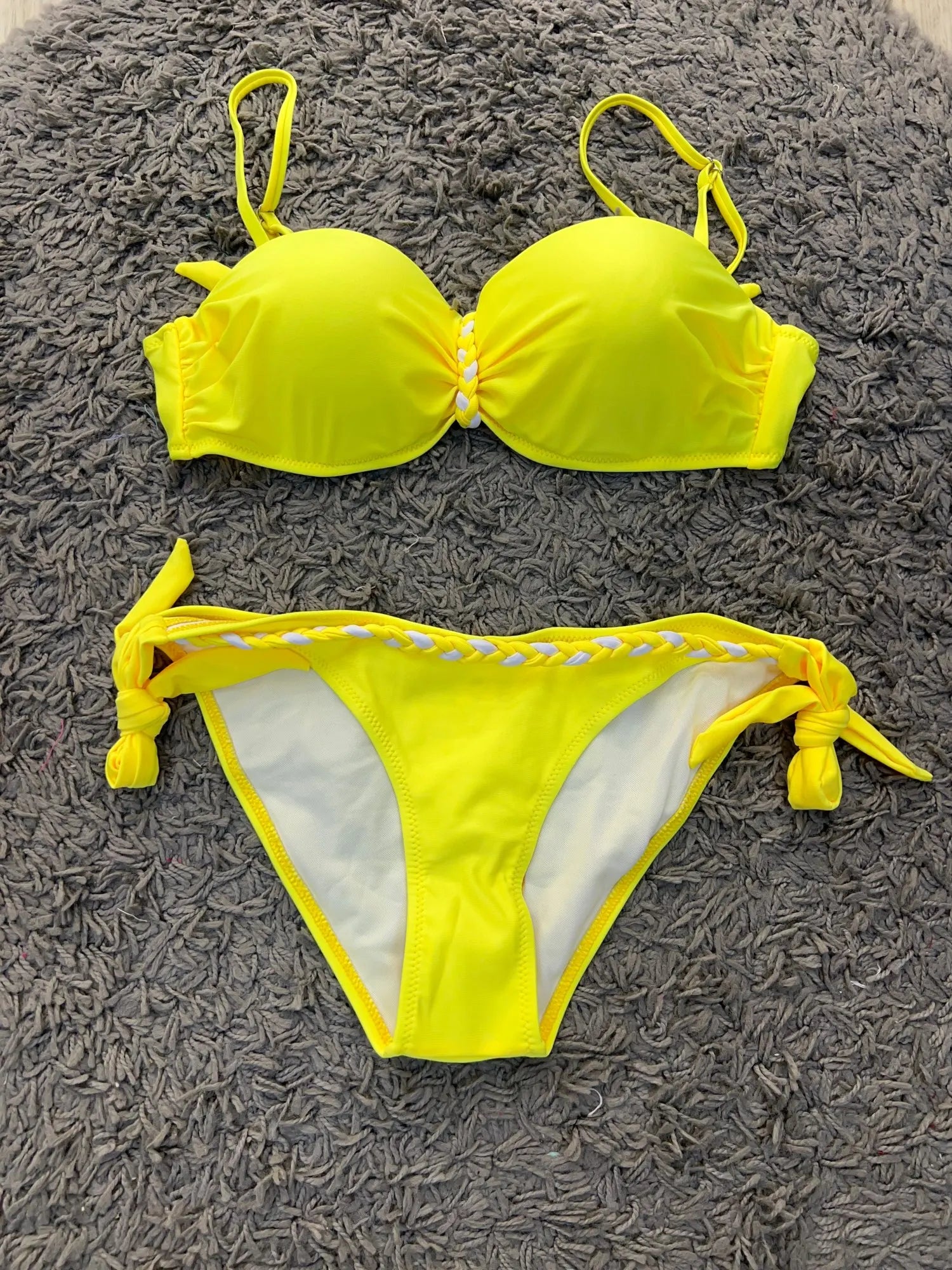 Yellow Backless Bandeau Swimwear Bikini Brazilian 2024 Push Up Bikinis Set Women Sexy Solid Swimsuit Bathing Suits 3XL