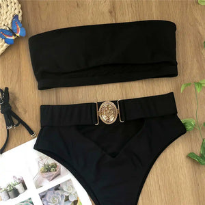 Sexy Bandeau Strapless Bikini High Waist Swimsuit Women Swimwear Bikini set Black Bather High Waist Bathing Suit Swim V1798S