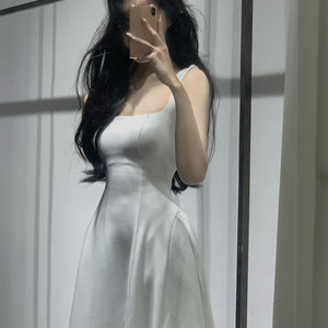 2024 Summer Solid Midi Dress Women French Elegant Holiday Party Dresses A-line Prom Robe Wedding Vestidos Ladies Clothes New