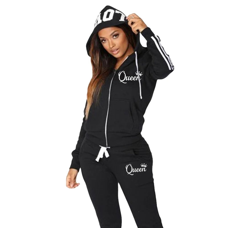 Fashion Casual Sweatsuits for Women Two Pice Set Tracksuit Jogging Suit Zipper Long Hoodies Running Sportswear High Street Pant