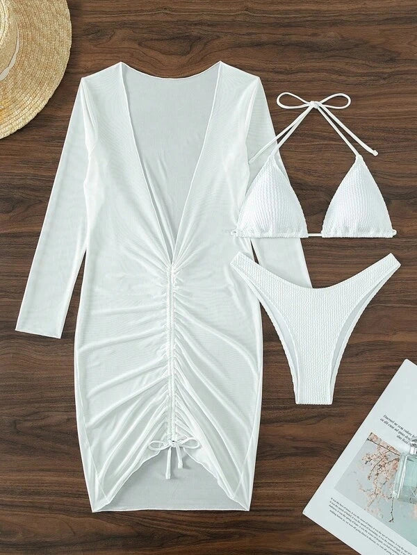 Three Piece Bathing Suit Sexy Bikini with Cover Up Swim Dress Summer Beachwear 2024 New Summer Swimsuit Three Piece Swimwear