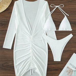 Three Piece Bathing Suit Sexy Bikini with Cover Up Swim Dress Summer Beachwear 2024 New Summer Swimsuit Three Piece Swimwear