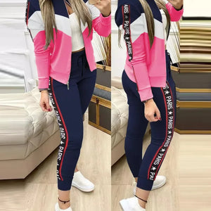 Plus Size 2023 European American Cross-border Fast Selling 2-piece Set Sports Casual Zipper Splicing Paris Letter Trousers Wo...