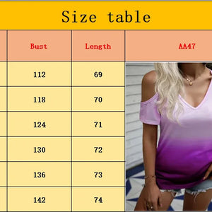 Plus-size t-shirt gradually changing color off-shoulder casual fashion t-shirt plus-size women's clothing