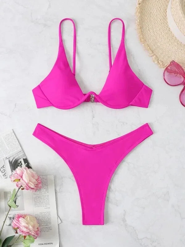 OIINAA Swimsuit Women Sexy Solid Bikini Set Two-piece Beachwear 2024 Summer Fashion Thong Swimwear Bather Bathing Suit Biquinis