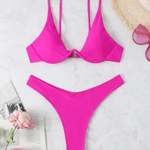 OIINAA Swimsuit Women Sexy Solid Bikini Set Two-piece Beachwear 2024 Summer Fashion Thong Swimwear Bather Bathing Suit Biquinis