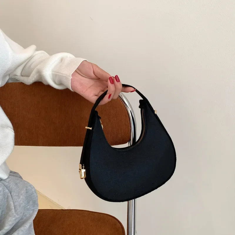 Fashion Luxury Design Felt Shoulder Hobo Bag Women Clutch Handbag Purse Female Solid Color Underarm Bag Small Shopper Tote