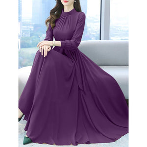 ZANZEA Autumn Women Fashion Party Dress Long Sleeve A-line Long Sundress Solid Holiday Maxi Dresses Vestidos Femme Vintage Robe