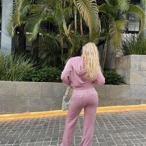 Lady Velvet Zipper Sweatshirt & Pants 2 Piece Set Autumn Winter Women Fashion Hoodies Jacket And Trousers Jogging Tracksuit Set