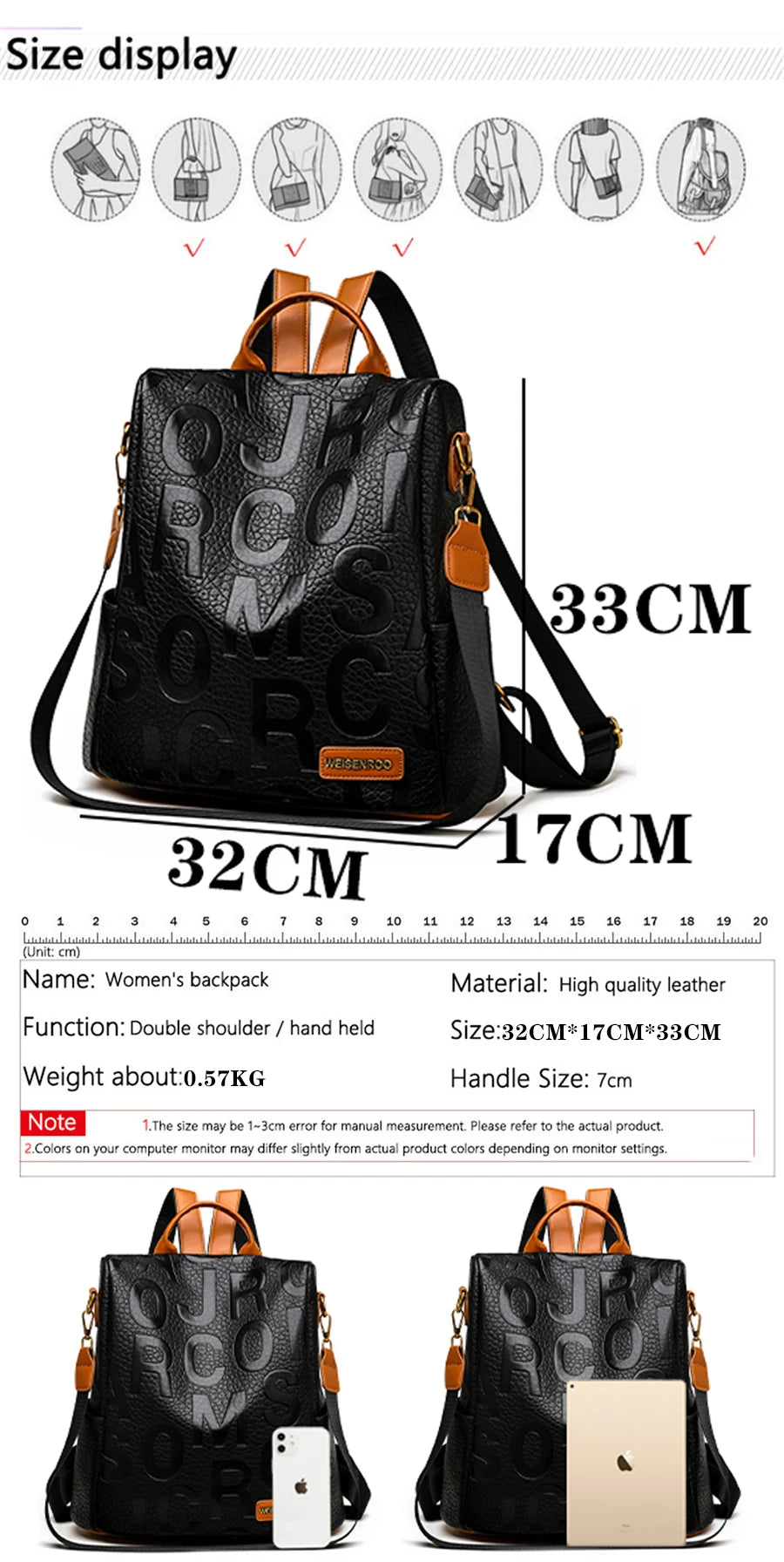 New Fashion Luxury Women's Designer Letter Printing Leather Backpacks Large Capacity Travel Shoulder Bags Totes School Bag Sac