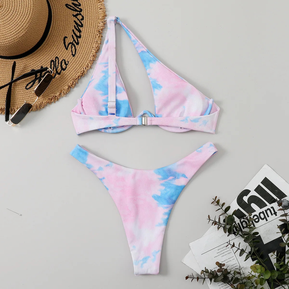 Sexy Micro Bikini 2024 Women Summer One Shoulder Neon High Cut Brazilian Bikini Set Push Up Swimming Suit Swimsuit