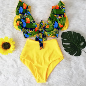 2024 Print Swimwear Women High Waist Bikini Ruffle Swimsuit Push Up Bikinis Set Bathing Suit Beach wear Summer Biquini Female