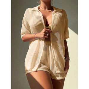 S - XL Short Sleeve Shorts Crochet Knitted Tunic Beach Cover Up Cover-ups Beach Dress Beach Wear Beachwear Female Women V5531