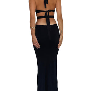 Sexy Cutout Halter Neck Backless Maxi Dress Tie-Up Black Elegant Cocktail Party Dresses for Women Clothing Autumn Fashion