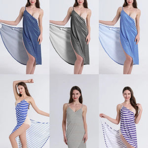 Plus Size 5XL Beach Cover Up Women Striped Towel Dress Wearable Robes Towel Beach Dress Bikini Strapless Swimsuit Bathing Suit