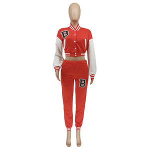 Patchwork Letter Printing Joggers Leisure Two-Piece Set Women's Sports Training Jogging Uniform Baseball Uniform Suit