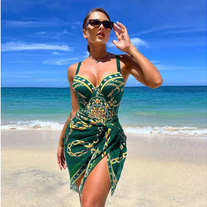 2023 New 2PC Push Up Women Bikini Set Skirt Floral Printed Bikinis Strappy Bandage Swimwear Brazilian Biquini Bathing Suit