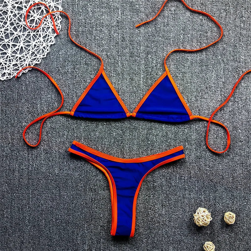 Women Striped Bikini Set Sexy Tie Thong Swimsuit bandage Brazilian Swimwear Bra & Brief Sets Erotic Lingerie Set