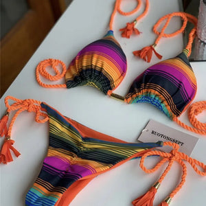 Women Low Cut Bikini Sets Ladies Huge Rope Swimsuit Sexy Push Up Two Pieces Bathing Suits 2022 Summer Micro Swimwear