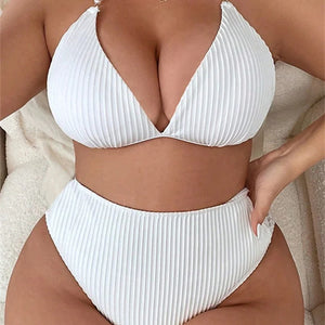 2024 Women Large Size Swimsuit Black White Pearls Strap Push Up High Waist Bikini Set Summer Beach Bathing Suit Swimwear Tankini