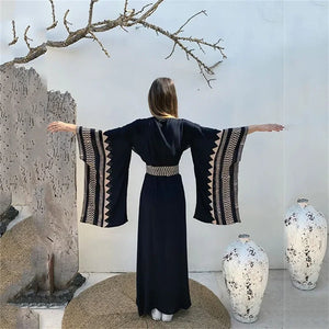 2024 Self Tight Black Embroidered Women kaftan kimono Tunic Summer Beach Dress Plus Size Beach Wear Swim Suit Cover Up outfits