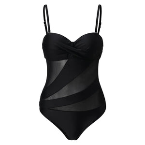 Mesh Solid Swimsuit One Piece Sexy Strape Swimwear Women Backless Bathing Suit Female Summer Beachwear Mesh Front Swimwears 수영복