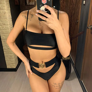 Sexy Bandeau Strapless Bikini High Waist Swimsuit Women Swimwear Bikini set Black Bather High Waist Bathing Suit Swim V1798S