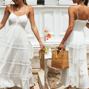 Summer New Women Boho Dress Fashion Spaghetti Strap White Beach Party Dress Robe Femme 2024 Elgeant Casual Female Vestidos