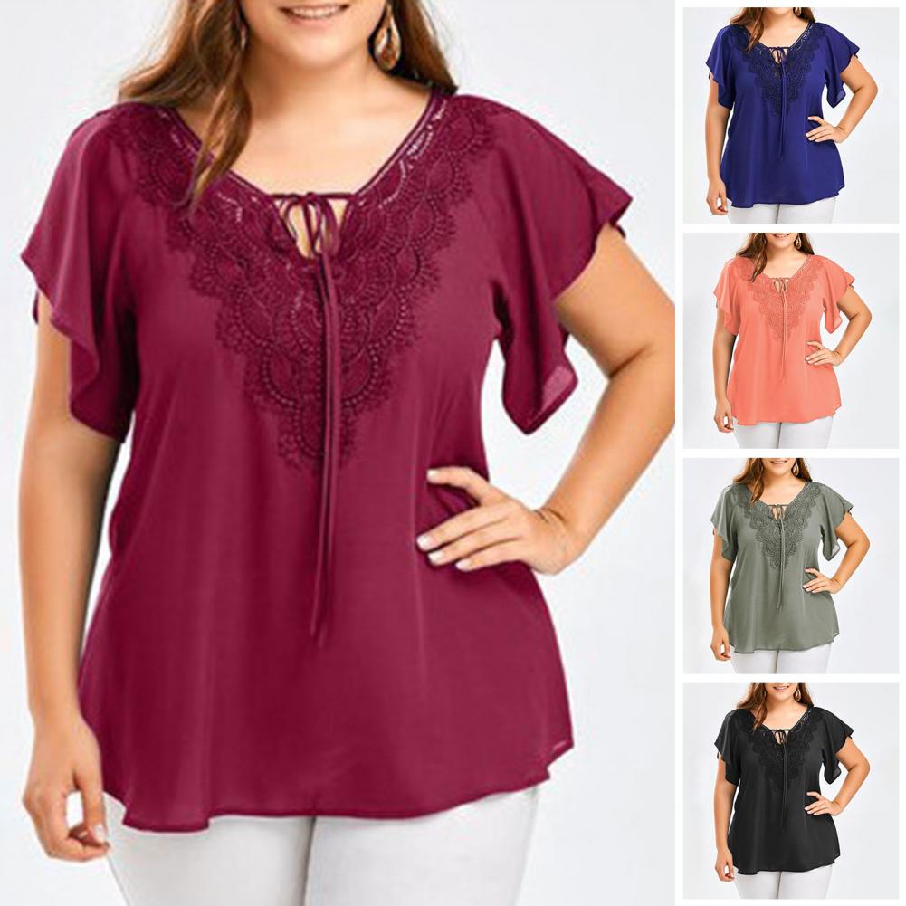 Plus Size Women Blouse V Neck Flare Sleeves Casual Top Lady dresses for women plus size women clothing Large Size 4XL 5XL