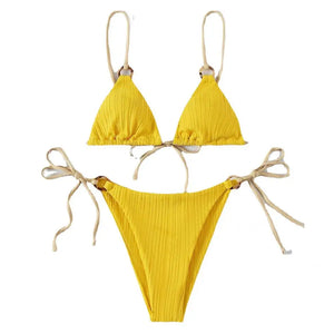 Beachwear 2 Pcs/Set Trendy Wireless Bathing Suit Two-piece Summer Bikini Set Solid Color   for Vacation