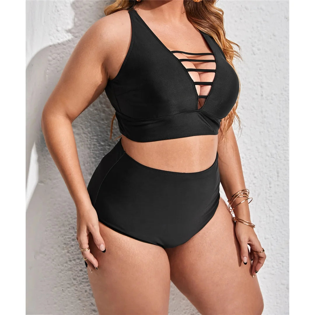 0XL - 4XL Sexy V Neck Bikini Large Size Swimwear Plus Size Women Swimsuit Female Two-pieces Bikini set Bather Bathing Suit V3783