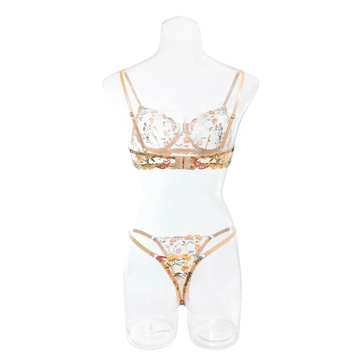 Women's Transparent Lingerie French Style Sexy Flower Embroidered Basic Perspective Exotic Apparel Suit Two-piece Underwear Set