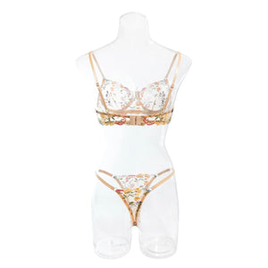 Women's Transparent Lingerie French Style Sexy Flower Embroidered Basic Perspective Exotic Apparel Suit Two-piece Underwear Set