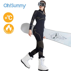 OhSunny Skiing Underwear Set Woman Base Layer Thermal Sets Winter Lightweight Warm Slim Athletic Stretchy Top Pants Lingerie