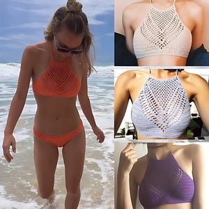 Hand Crochet Bikini Womens Sexy Beach Handmade Crochet Wrap Neck Bikini Bra Swimwear Swimwear Beachwear Womens Tops