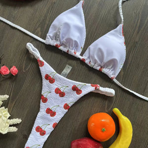 Swimwear Women Cute  Cherry Print Brazilian Thong Bikini Set Sexy Thong Swimsuit Two Pieces Bathing Suit Women 2023 Beach Wear