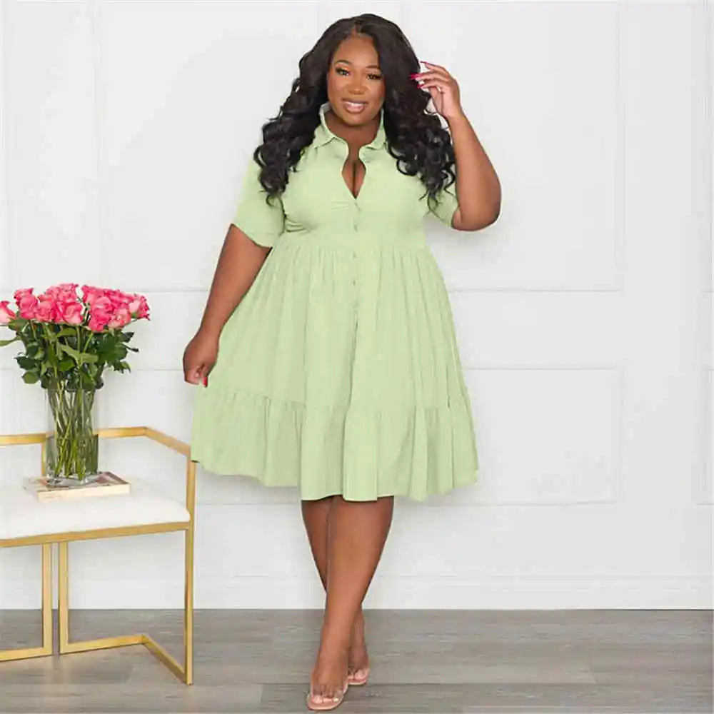 Wmstar Plus Size Summer Dresses Women's Clothing Solid Elegant Casual Cute Ball Gown Shirts Mini Dress Wholesale Dropshipping