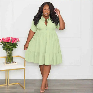 Wmstar Plus Size Summer Dresses Women's Clothing Solid Elegant Casual Cute Ball Gown Shirts Mini Dress Wholesale Dropshipping