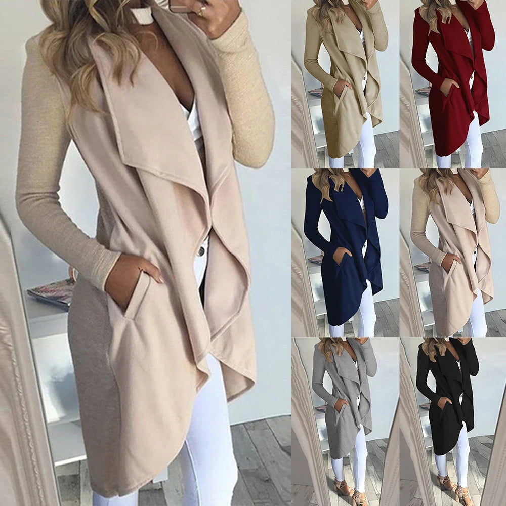 Women's Waterfall Lapel Trench Coat Ladies Cardigan Jacket Outwear Tops Plus Size Clothing Blazer Suit Clothes 2023-2024