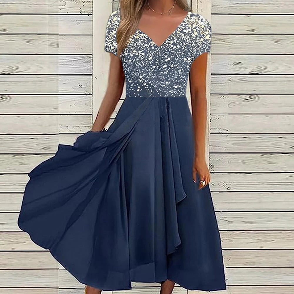 Large Size Chiffon Long Dress for Women 2023 Summer Plus Size Elegant Vestido Robe Female Clothing Printed Formal Occas Dress