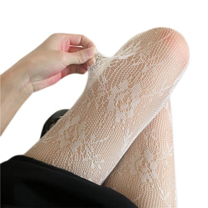 Fashion Sexy Women Long Fishnet Stocking Floral Sheer Hollow mesh lady kawaii Tights Embroidery flower Lingerie lolita Pantyhose