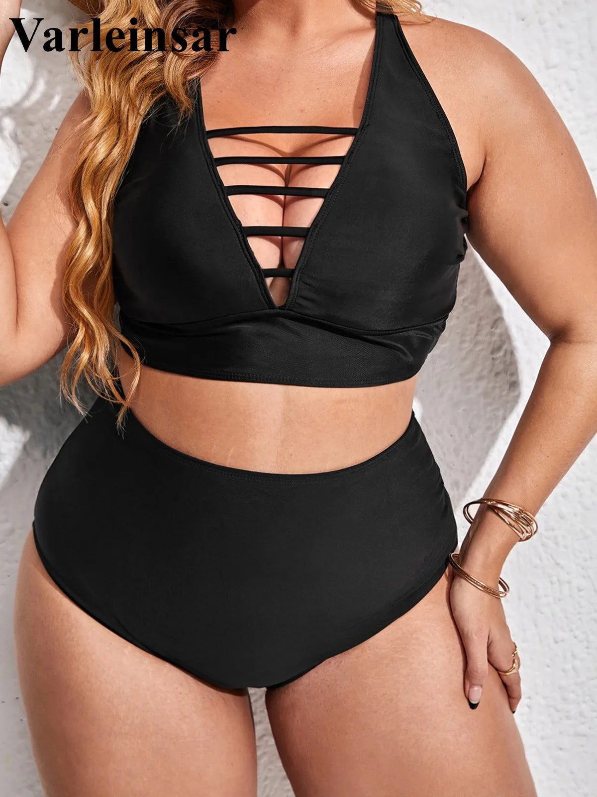 0XL - 4XL Sexy V Neck Bikini Large Size Swimwear Plus Size Women Swimsuit Female Two-pieces Bikini set Bather Bathing Suit V3783