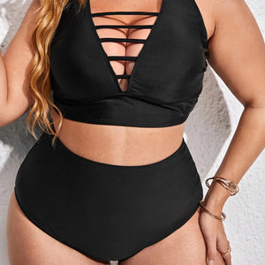 0XL - 4XL Sexy V Neck Bikini Large Size Swimwear Plus Size Women Swimsuit Female Two-pieces Bikini set Bather Bathing Suit V3783