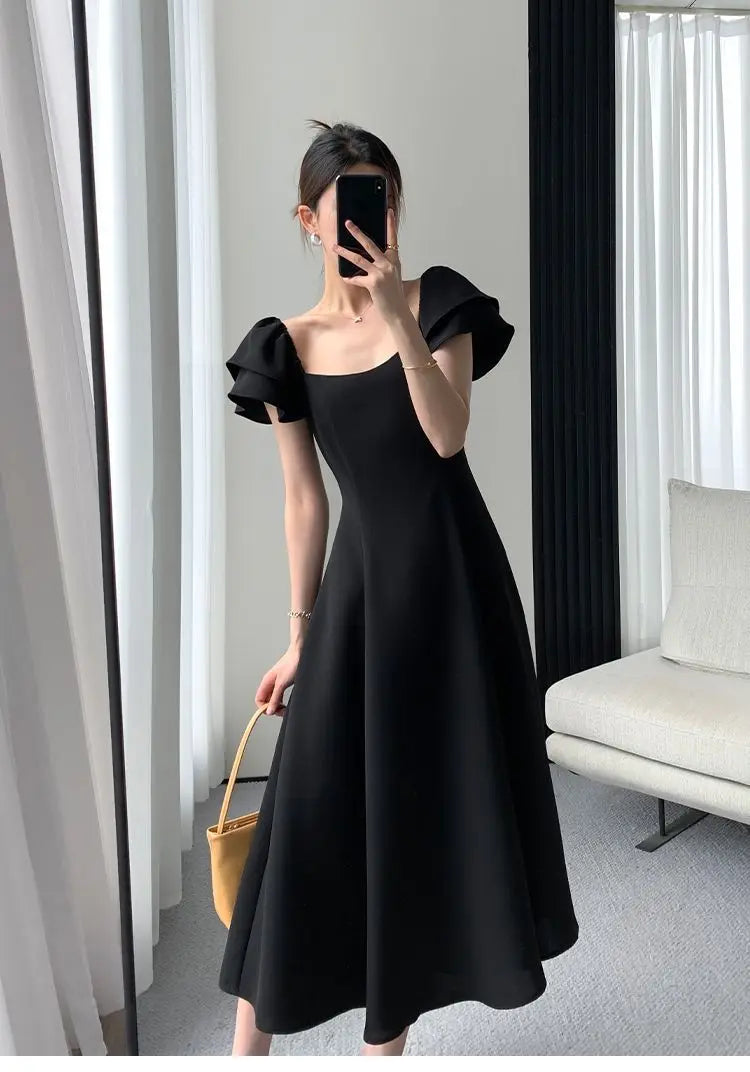 Summer New Preppy Style Black Waist A-line Dress Lady Short Sleeve Elegant Fashion Vestidos Women Temperament Dresses Robe Femme Black / XXL Summer New Preppy Style Black Waist A-line Dress Lady Short Sleeve Elegant Fashion Vestidos Women Temperament Dresses Robe Femme Black / XXL