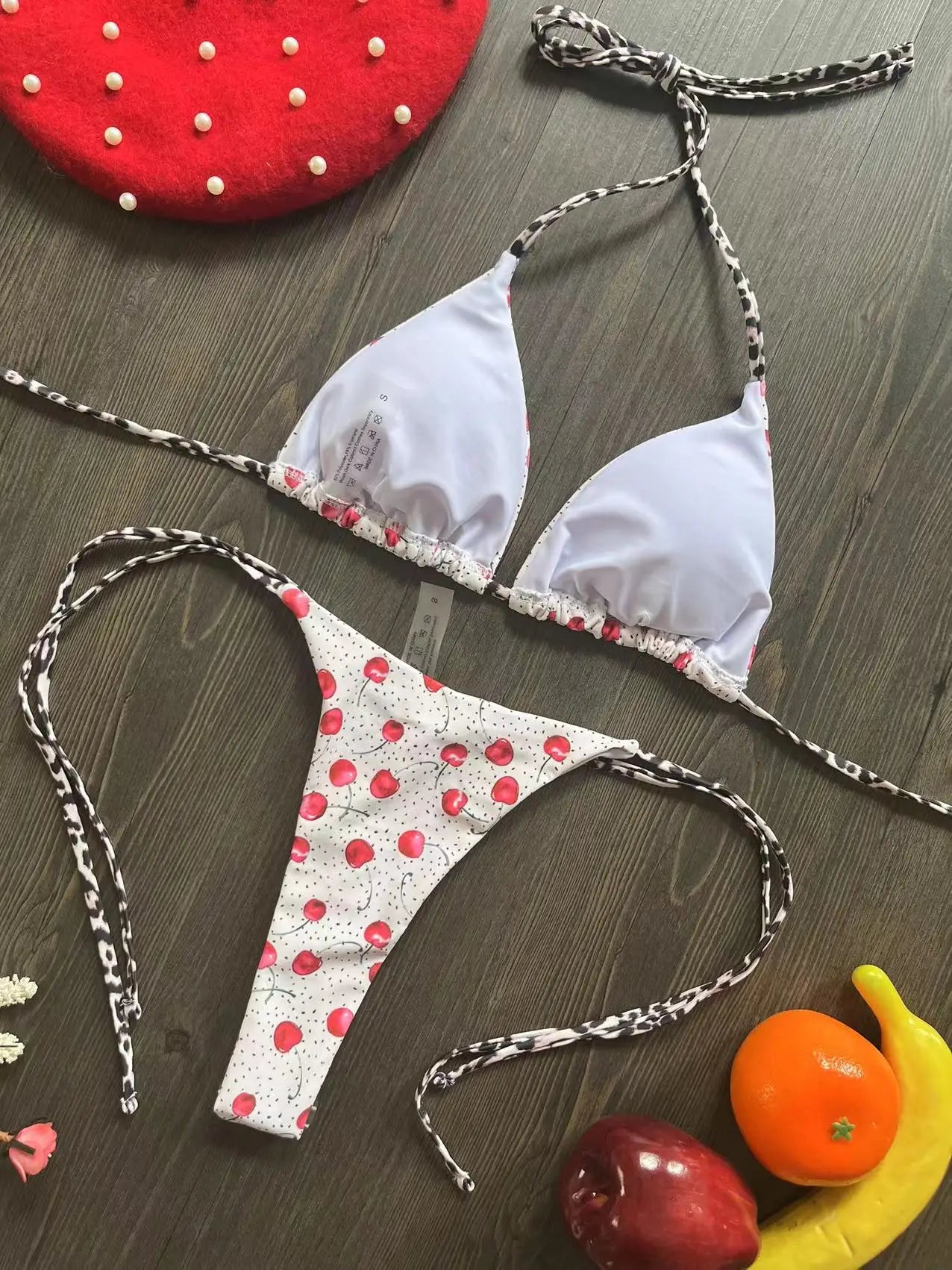 Swimwear Women Cute  Cherry Print Brazilian Thong Bikini Set Sexy Thong Swimsuit Two Pieces Bathing Suit Women 2023 Beach Wear