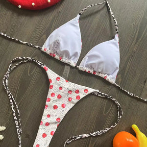 Swimwear Women Cute  Cherry Print Brazilian Thong Bikini Set Sexy Thong Swimsuit Two Pieces Bathing Suit Women 2023 Beach Wear