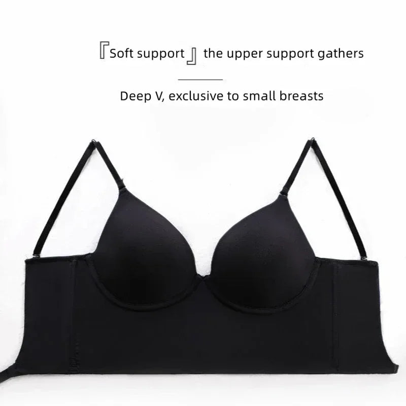 Sexy Women Lingerie Backless Bras Underwear Deep V Low Cut Push Up Bra Intimates Female Breathable Bralette Low Back Invisible