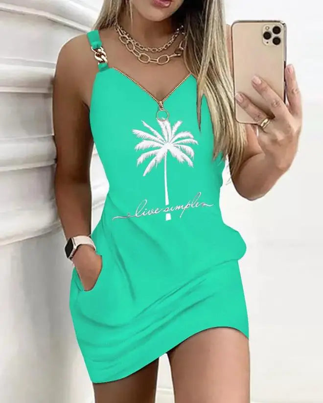 Elegant Dresses for Women Sexy V-Neck Zipper Design Textured Suspender Mini Dress New Fashion 2023 Summer Casual Female Clothing